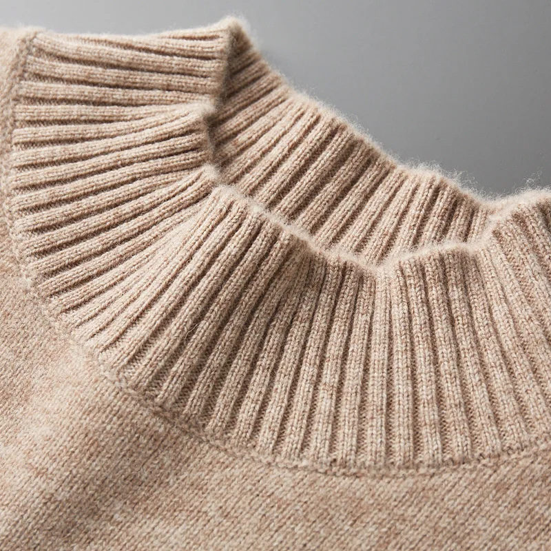 Wool Cashmere Sweater Men's 100% Wool Half Turtleneck Pullover Casual Fashion Thickening Tops Knit Loose Patchwork Men's Jacket