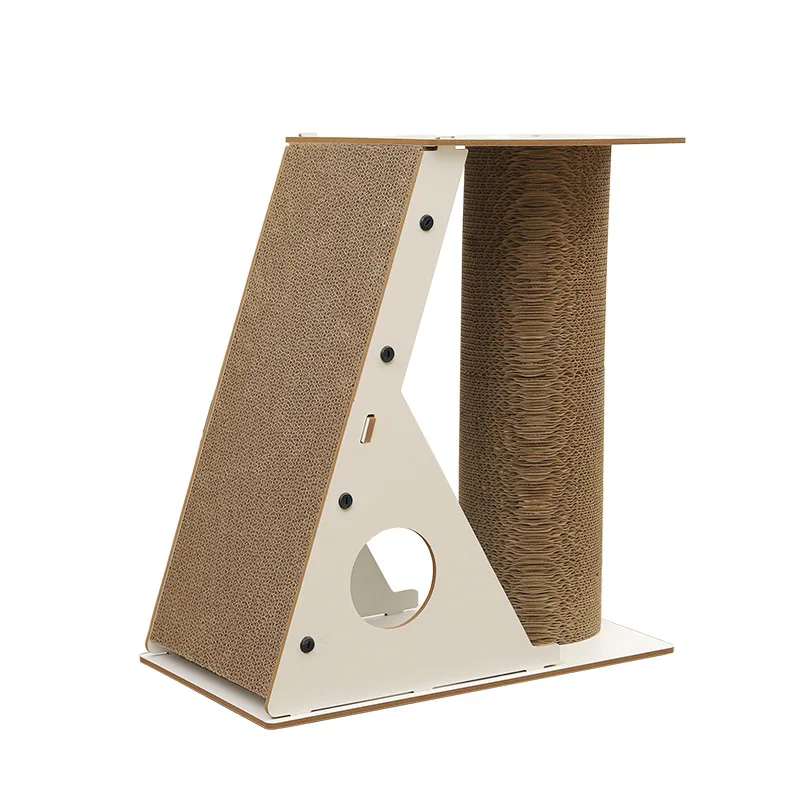 Rascador vertical para gatos con cama y torre corrugada antiaburrimiento - imagen 2