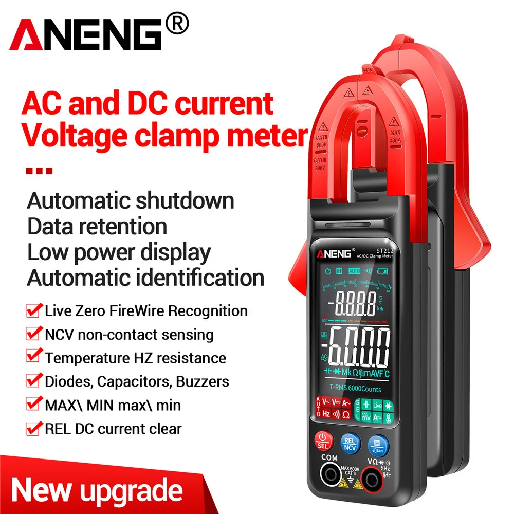 

ANENG ST212 Digital Clamp Meter 6000 Counts Current 400A Amp Multimeter DC/AC Large Color Screen Voltage Tester Car Hz NCV Ohm