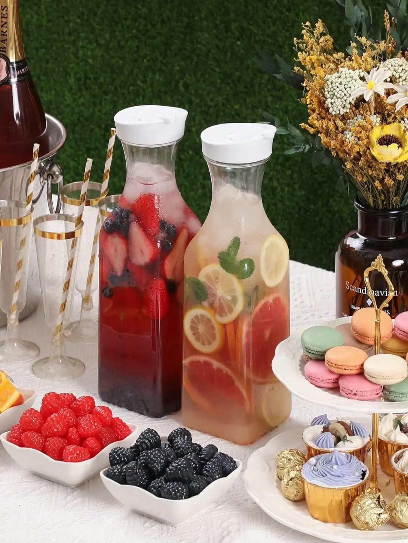 Jarra elegante de 1,5 L con tapa abatible: dispensador de jugo y té helado a prueba de fugas, decoración elegante para el hogar para cocina, fiestas