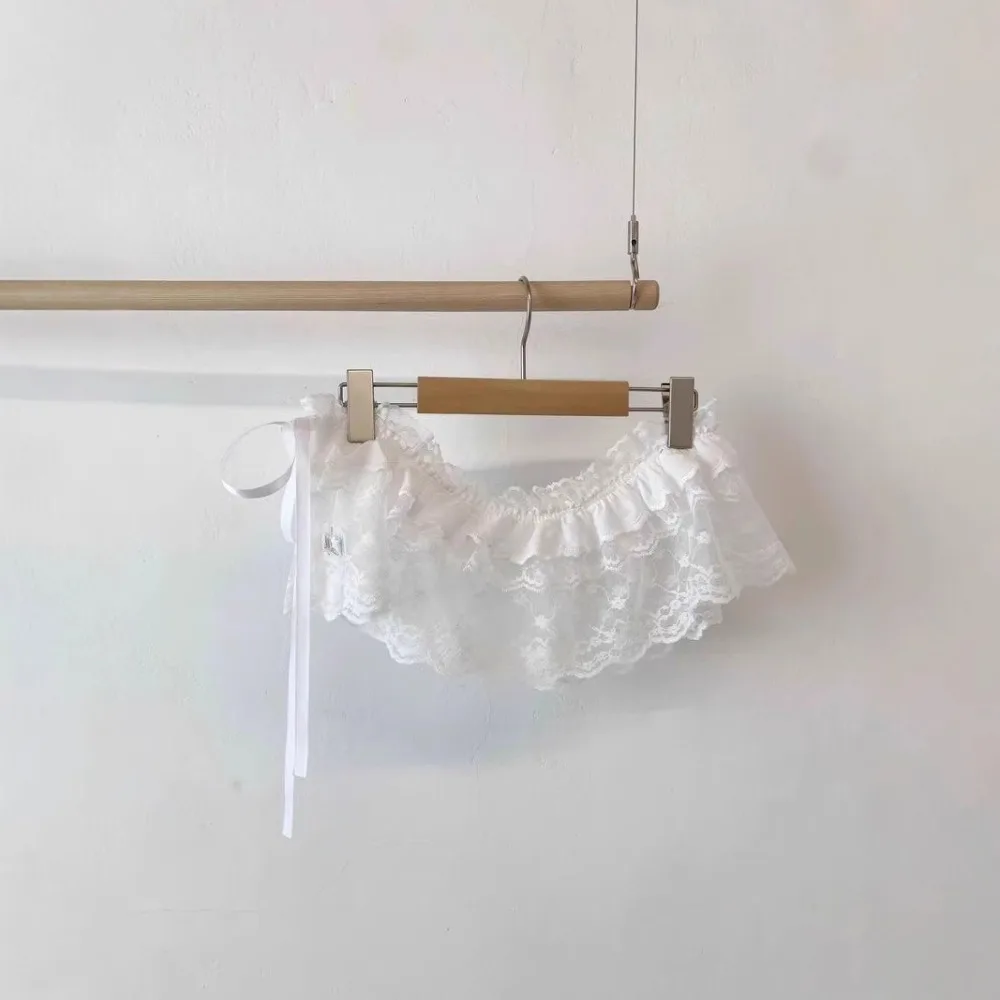 Dolce minigonna in pizzo Y2k gonna corta in garza stile coreano Lolita gonna a vita alta con bordo arricciato da donna
