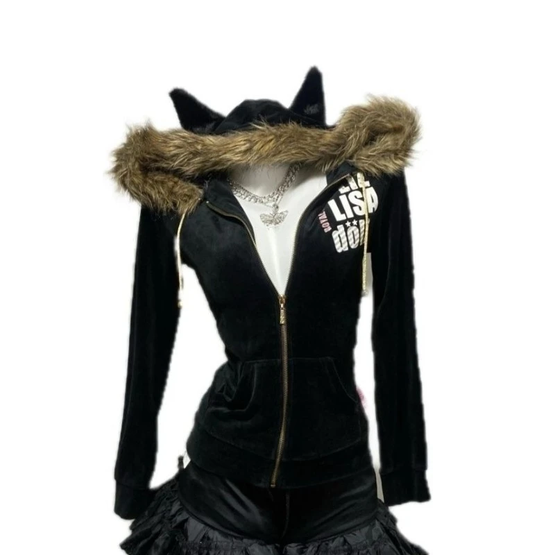 Y2k – sweat-shirt à capuche gothique Vintage américain avec fermeture éclair, manches longues, sous-culture des années 2000, imprimé Harajuku, manteau Slim Chic d'hiver