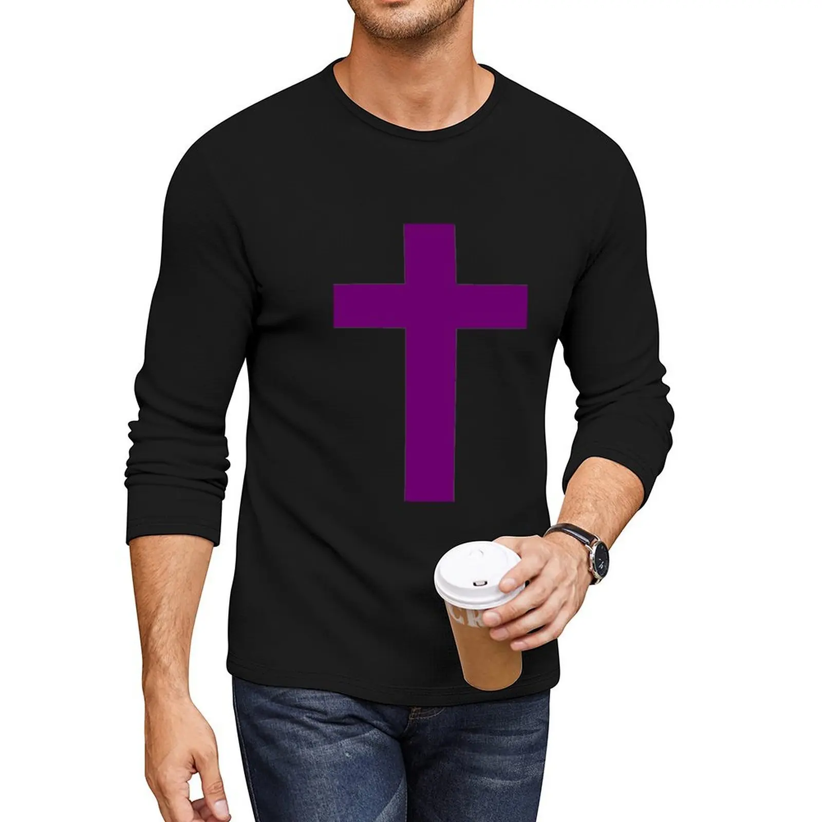 

Black and Purple Goth Cross Long T-Shirt Tee shirt tees anime sweat shirts, men