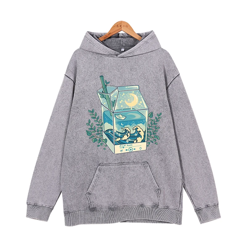 

Milk Box Moonlight Wave Hoodies Men Fashion Long Sleeve Sweatshirts Women Casual Harajuku Streetwear Pullovers