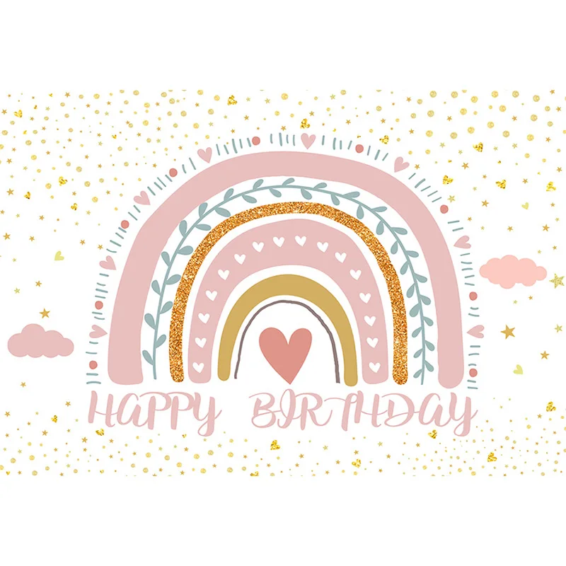 Avezano Happy Birthday Backdrop Bohemia Rainbow Decorations Girl Pink Gold Party Photography Background for Photo Shoot Props