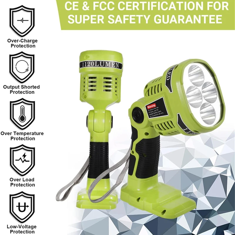 For Ryobi 18V Lithium Battery 3/5/8/9 inch Cordless LED Light Handheld Flashlight Spotlight Emergency Flood Lamp Camp Lighting