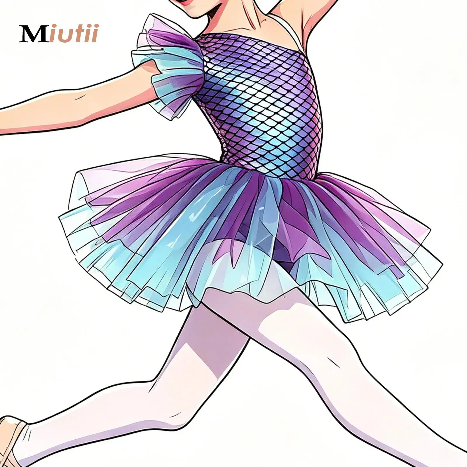 Traje de Baile para Niñas, Diseño de Escamas de Peces, Princesa, Gimnasia, Sirena, Patinaje Artístico, Ballet, Tutú, Disfraz de Hada para Fiesta de Graduación