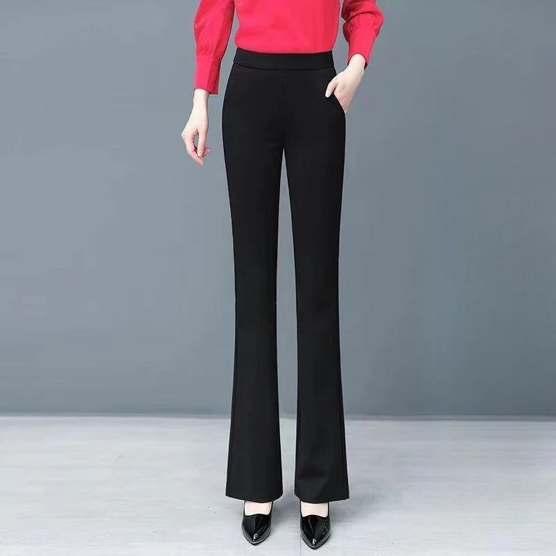 Black Light-flare Casual Pants for Women New Summer High-waisted Slim Bell-bottom Pants Drooping Middle-aged Pants
