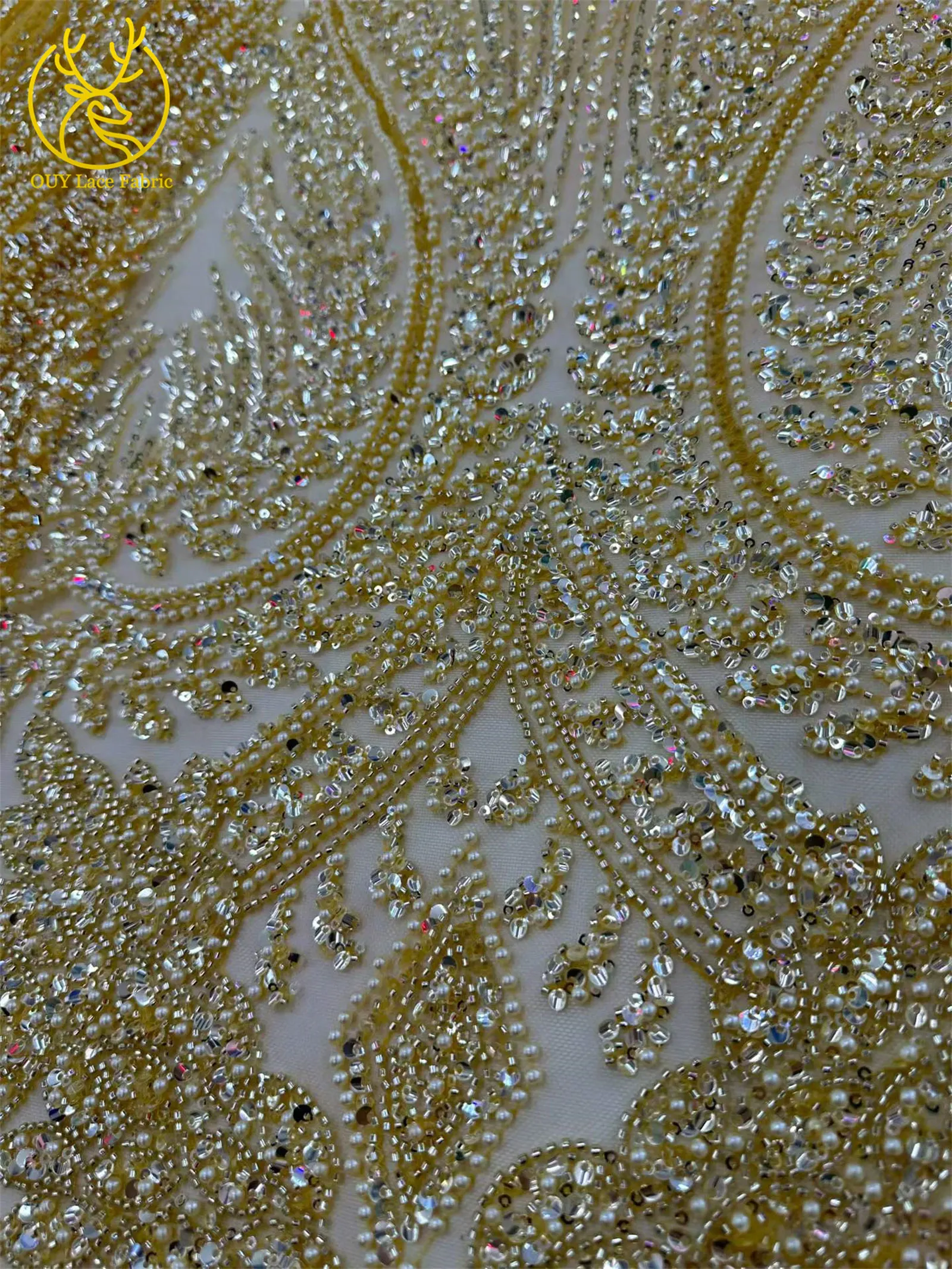 Afrikanischer Brautkleid-Spitzenstoff 2026, französische Pailletten-Spitze, 5 Yards, nigerianische Stickerei, Hochzeits-Mesh-Spitze für Partykleider und Näharbeiten – Detail 7