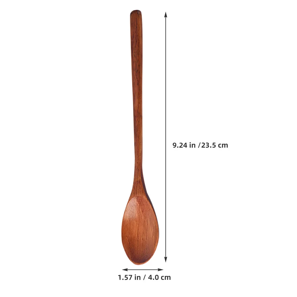 

4pcs Wooden Long Handle Spoons Polished Reusable Kitchen Scoops For Soup Mixing Serving Stirring Coffee Dessert Salad Honey