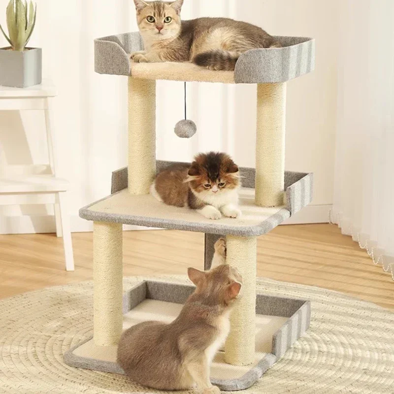 

Pets Toy Pole Wood Cats Tree Tower Scratching Post Steak Large Kitten Cats Tree Shelf Condo Arbre A Chats Accessories for Cats