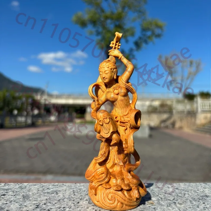 

Hand-Carved Cypress Wood Flying Apsaras Statue - 5.9" Chinese Home Decor Wood Carving Art Collectible Figurine