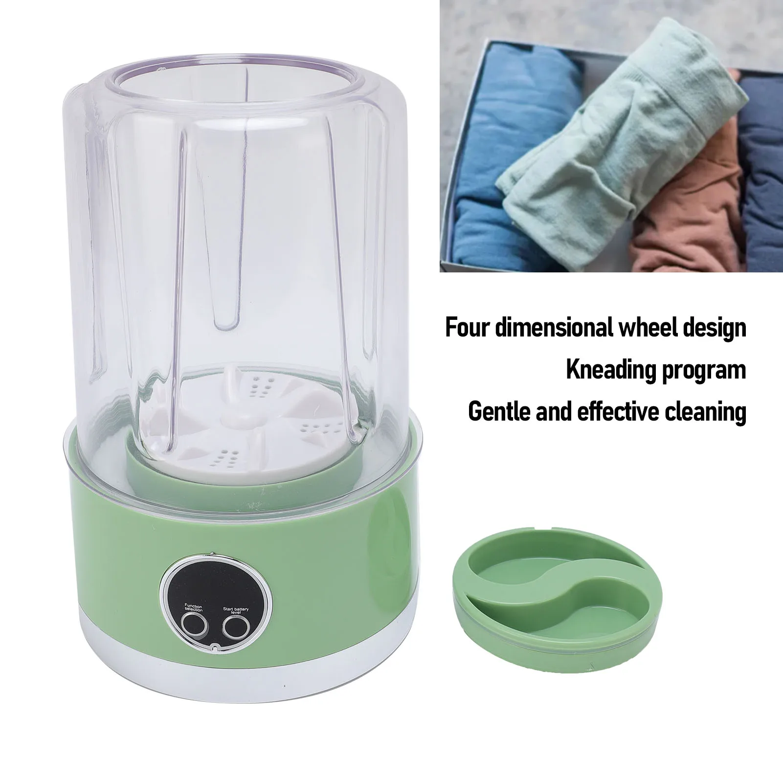 속옷 세탁기 무선 충전식 휴대용 속옷 세탁기 (수건, 양말용) 그린/화이트
