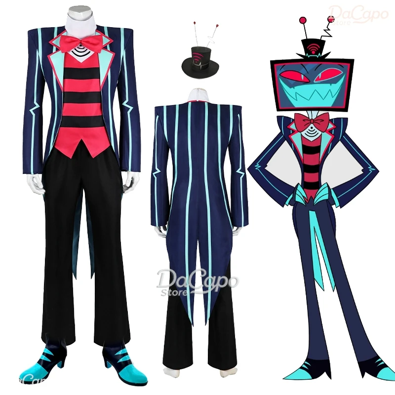 

Halloween Hazbinn Vox Cosplay Navy Outfit Suit Clothes TV Demon Blue Tuxedo Tailcoat Costume Vox Hat Anime 3V Vees VVV Tv 2025