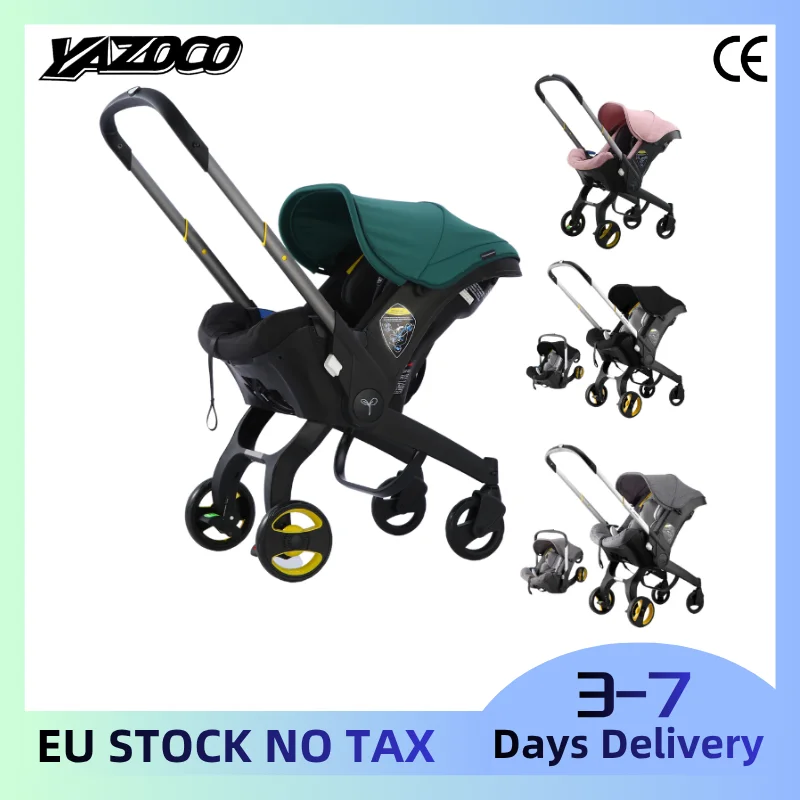 Système de voyage pour bébé 3-en-1, poussette pliable à position haute avec siège auto détachable pour nourrisson, cadre léger en aluminium, poussette à absorption des chocs pour nouveau-nés de 0 à 4 ans.