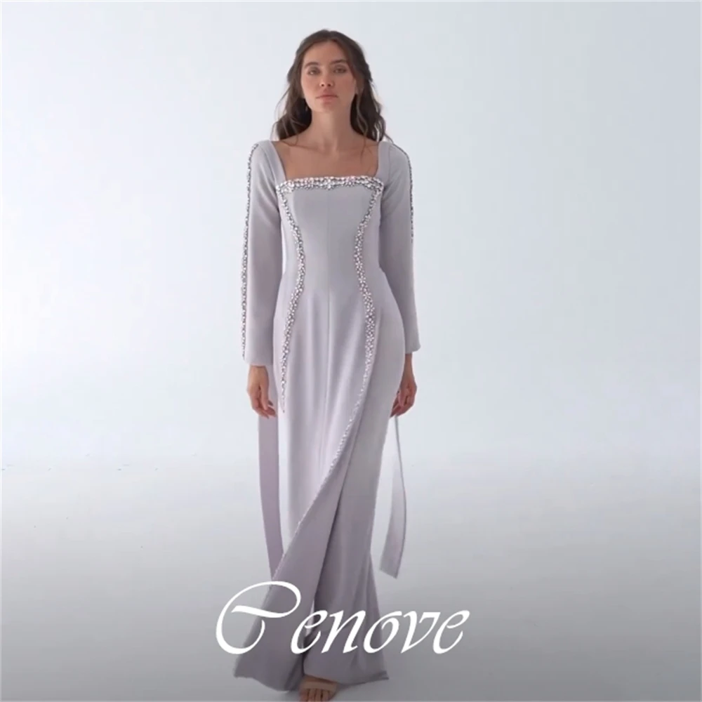 

Cenove 2024 Arab Dubai Square Collar Prom Dress Ankle-Length With Long Sleeves Evening Fashion Elegant Party Dress For Women