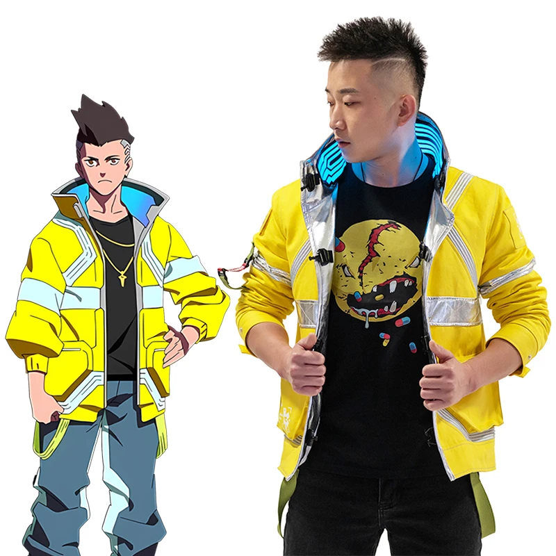 Chaqueta de Cosplay de David Martinez, abrigo de algodón amarillo luminoso, uniforme de juego de poste, traje de fiesta de Carnaval de Halloween para hombres y mujeres