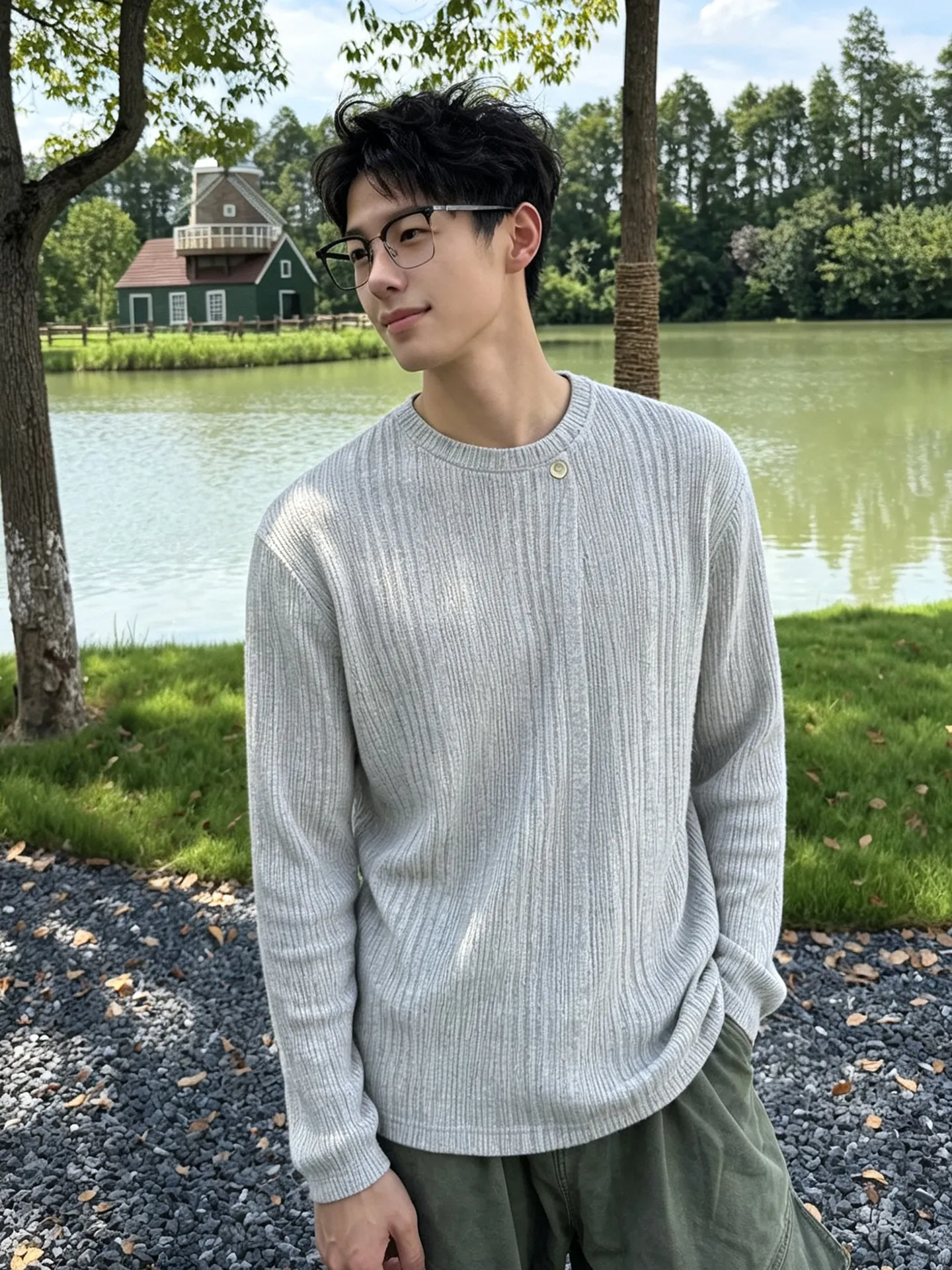Lazy Style Knitted Long Sleeve Men's T-shirt Base Layer Sweatshirt Autumn Casual Wear Comfortable Breathable round Neck Top