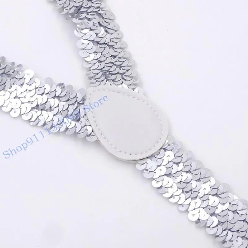 

H9ED Sequin Suspenders for Skirt Jeans Elastic Wide Y Back Suspender for Men Woman Heavy Duty Belt Christmas Gifts
