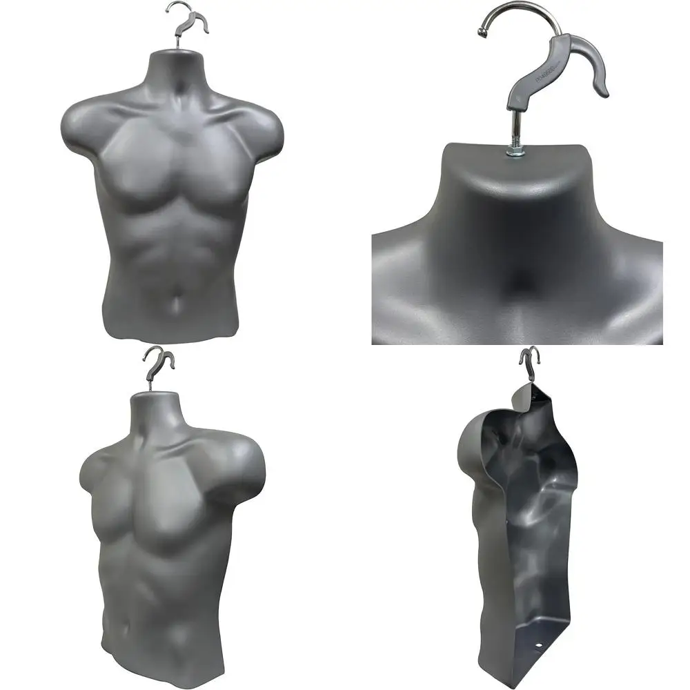 

Набор из 3 штабелируемых мужских манекенов с полой спиной, размер S-M, для демонстрации футболок, для установки на столешницу, с крючками для подвешивания и для дизайнерских целей (серый)