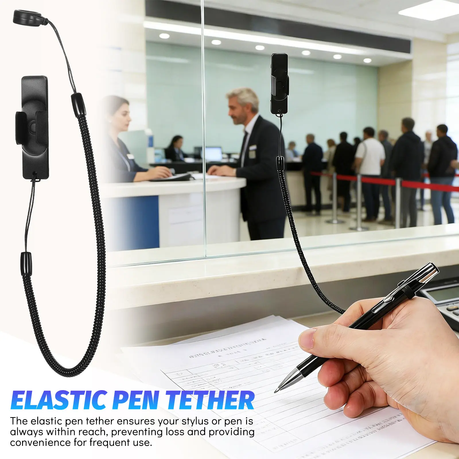 2Pcs Black Elastic Touch Pen Tether Strap Retractable Stylus Holder Anti-Lose Silicone Ring for Tablet Clipboard Drawing
