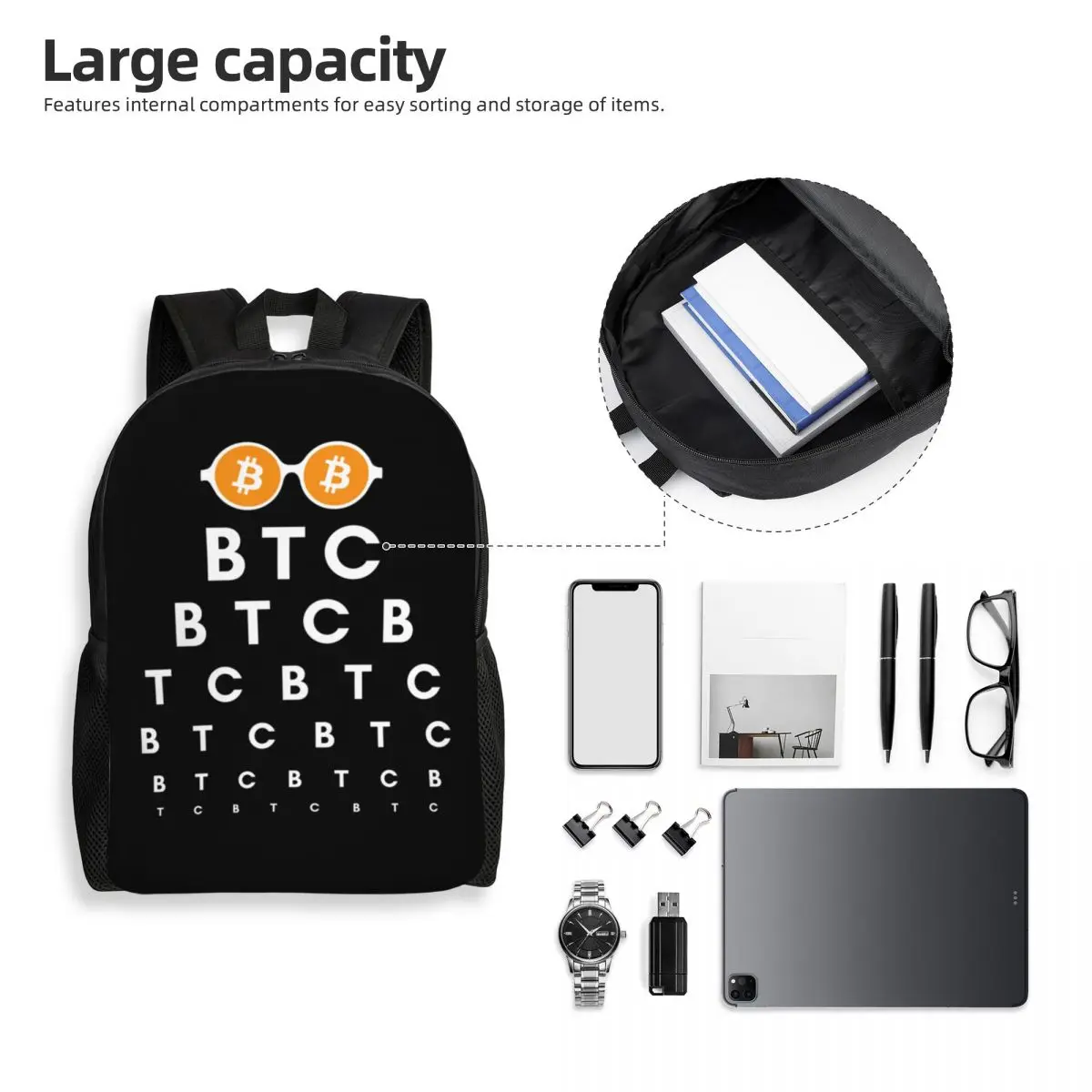 Personalized Bitcoin Vision Test Backpacks Men Women Basic Bookbag for School College Snellen Chart Eye Exam Bags