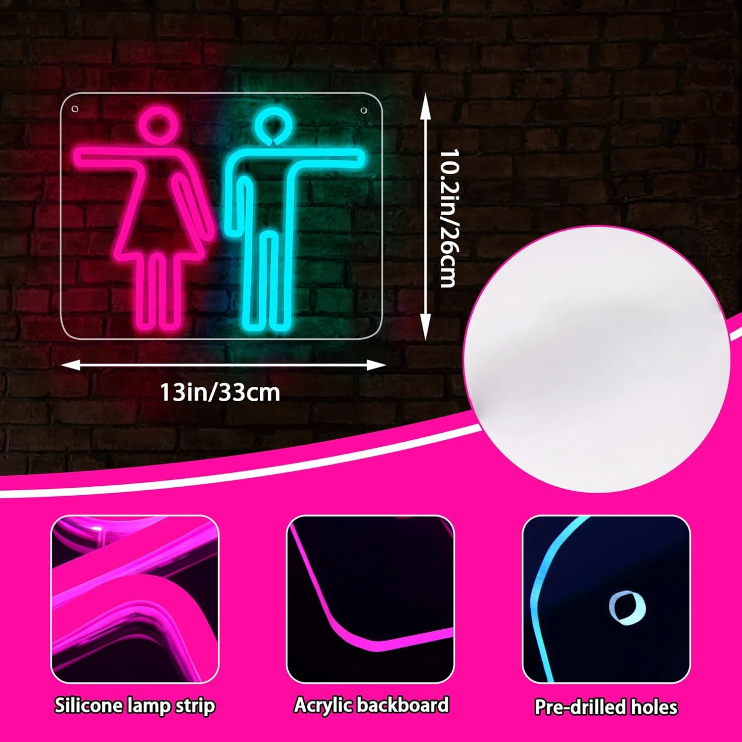 トイレネオンサイン USB 調光可能なネオンライト洗面所寝室バーオフィス男の洞窟パーティールームの装飾ライトアップサイン
