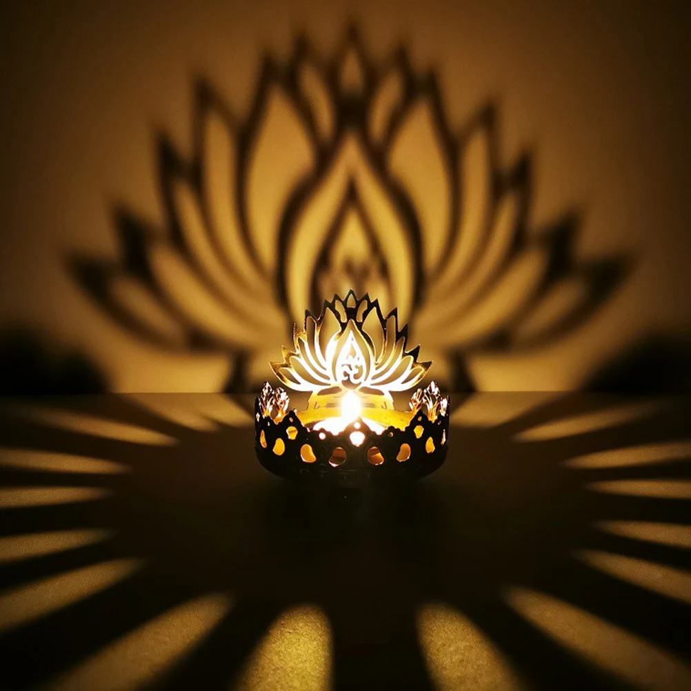 

Decorative Metal Holder Lotus Design Iron Stand Style Home Decor Lightweight Windproof Candlestick