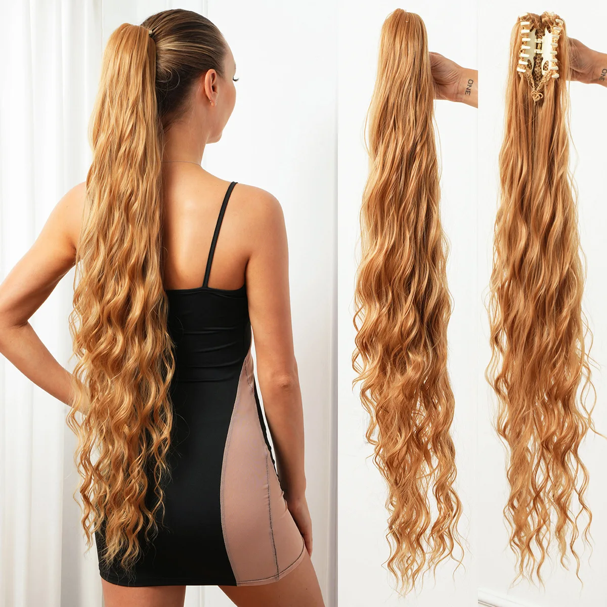 

European and American Style Women's Synthetic Long Wavy Hair Clip Loose High Ponytail