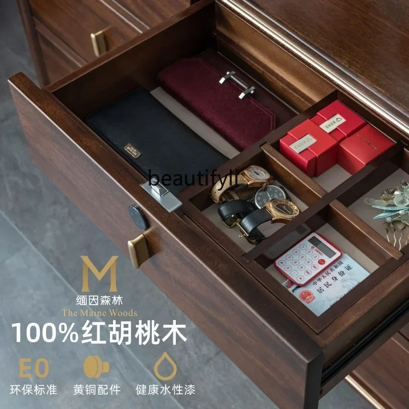 Four buckets solid wood bedroom chest fingerprint lock drawer log new Chinese storage furniture