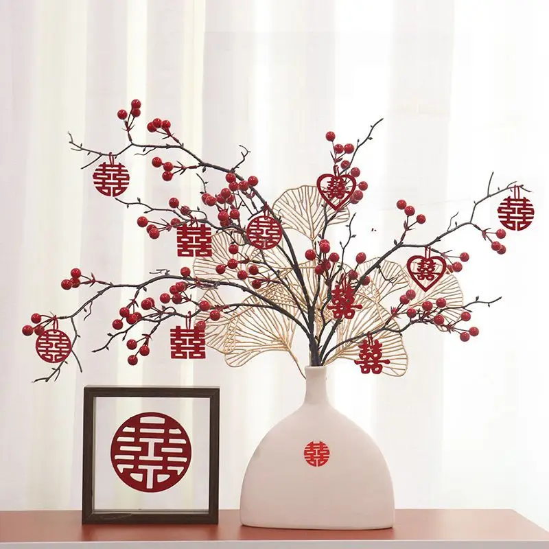 

Engagement and Wedding Decoration Red Fruit Wealth Fruit Simulation Flower Scene Decoration Wedding Room, Living Room, Joyful Bo