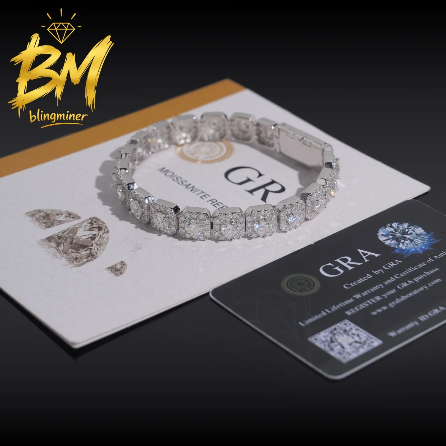 Blingminer Hip Hop 10mm VVS Baguette Moissanite Cuban Link Bracelet For Men Women S925 Jewelry Pass Diamonds Tester Free Shippin