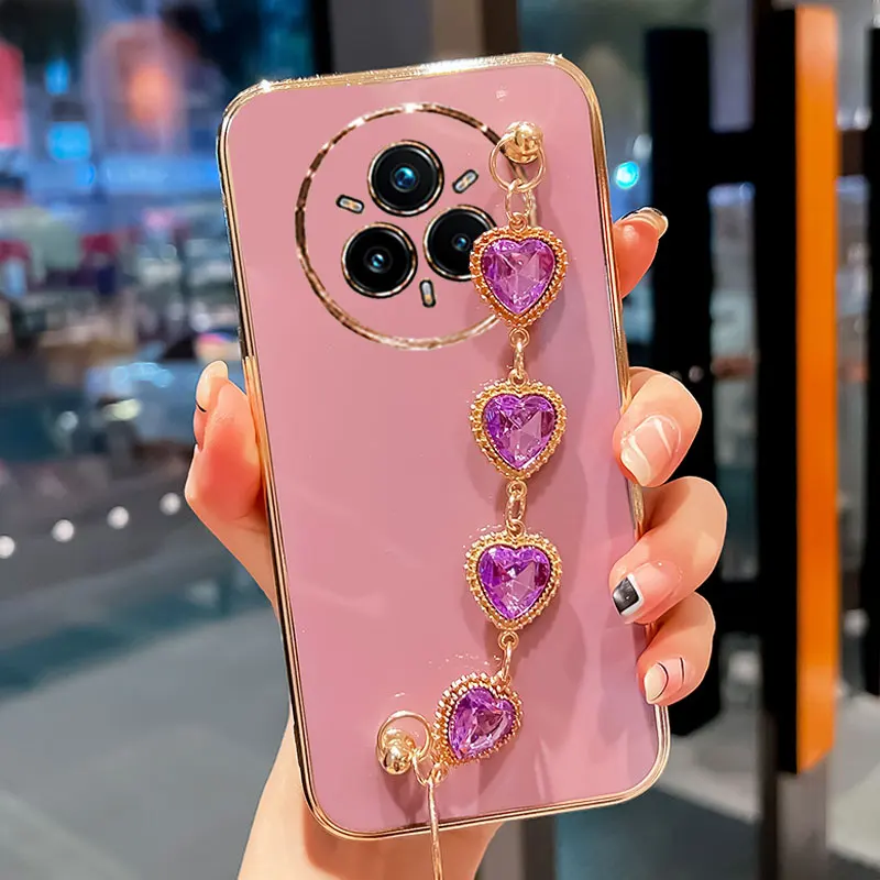 Realme14pro سوار المعصم جراب هاتف فاخر الحب القلب سلسلة تصفيح غطاء ل ممن لهم Realme 14 برو C75 C63 C61 حافظة Realme 14pro #4