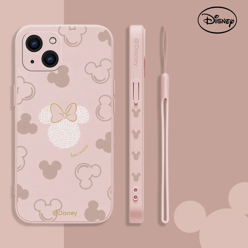 Mickeys Minnies Phone Case For iPhone 15 14 13 12 11 Pro Max Mini X XR XS SE20 6 6s 8 7 Plus Silicone Cases with Hand Strap