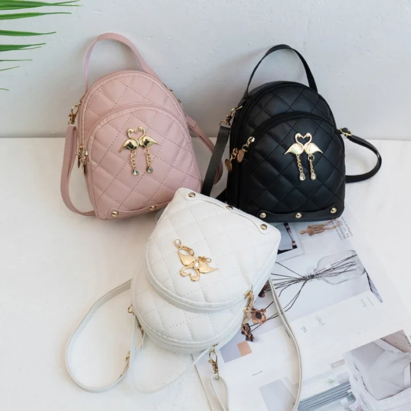 Mini Backpack for Women Cute Swan Hanging Embroidery Small Backpack Purse Girls Leather Bookbag Ladies Satchel Bags