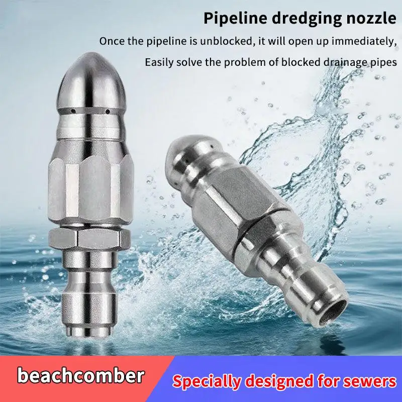 Water Jet High Pressure Sprayer Nozzle Clean Sewer 1/4" Stainless Steel Pressure Washer Quick Plug Drain Hose Nozzle Tool