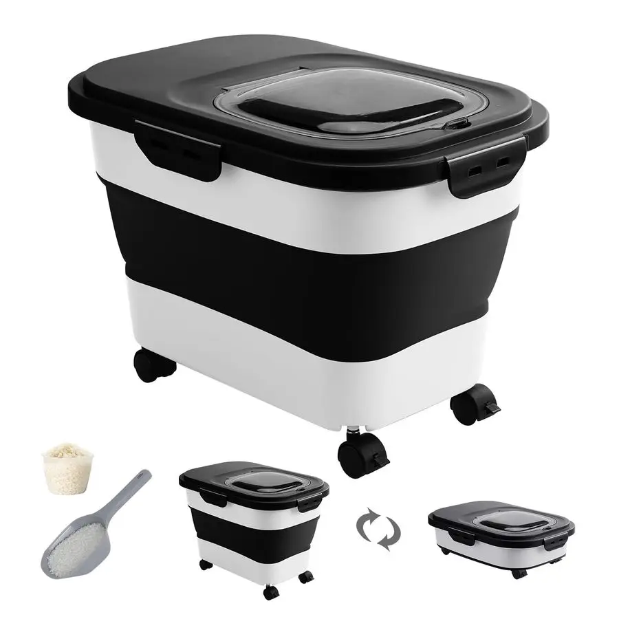 

Контейнер для хранения риса с фунтами, складные контейнеры для хранения продуктов питания с герметичной крышкой с вращающимся колесом, контейнер для хранения муки w