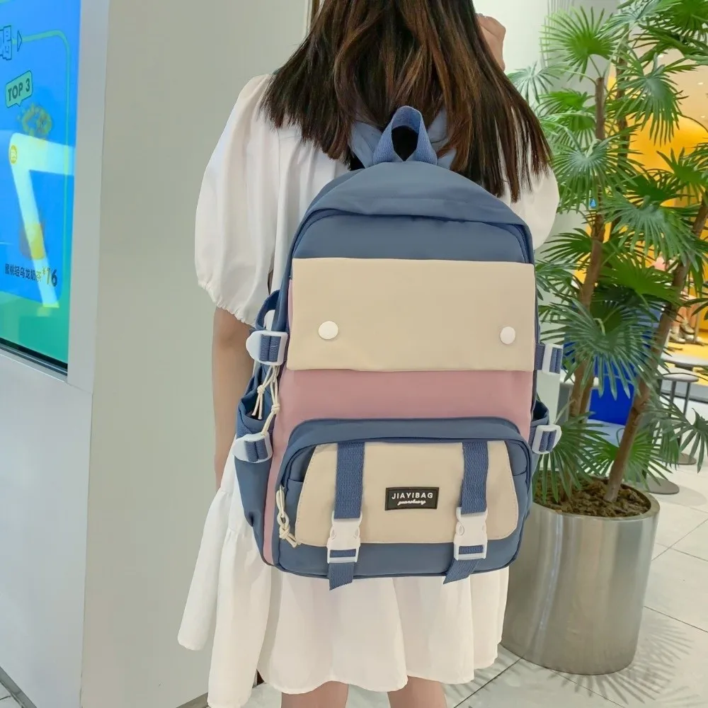 Simple Nylon Backpack Breathable Korean Color School Bag Multifunction Large Capacity Book Bag Students