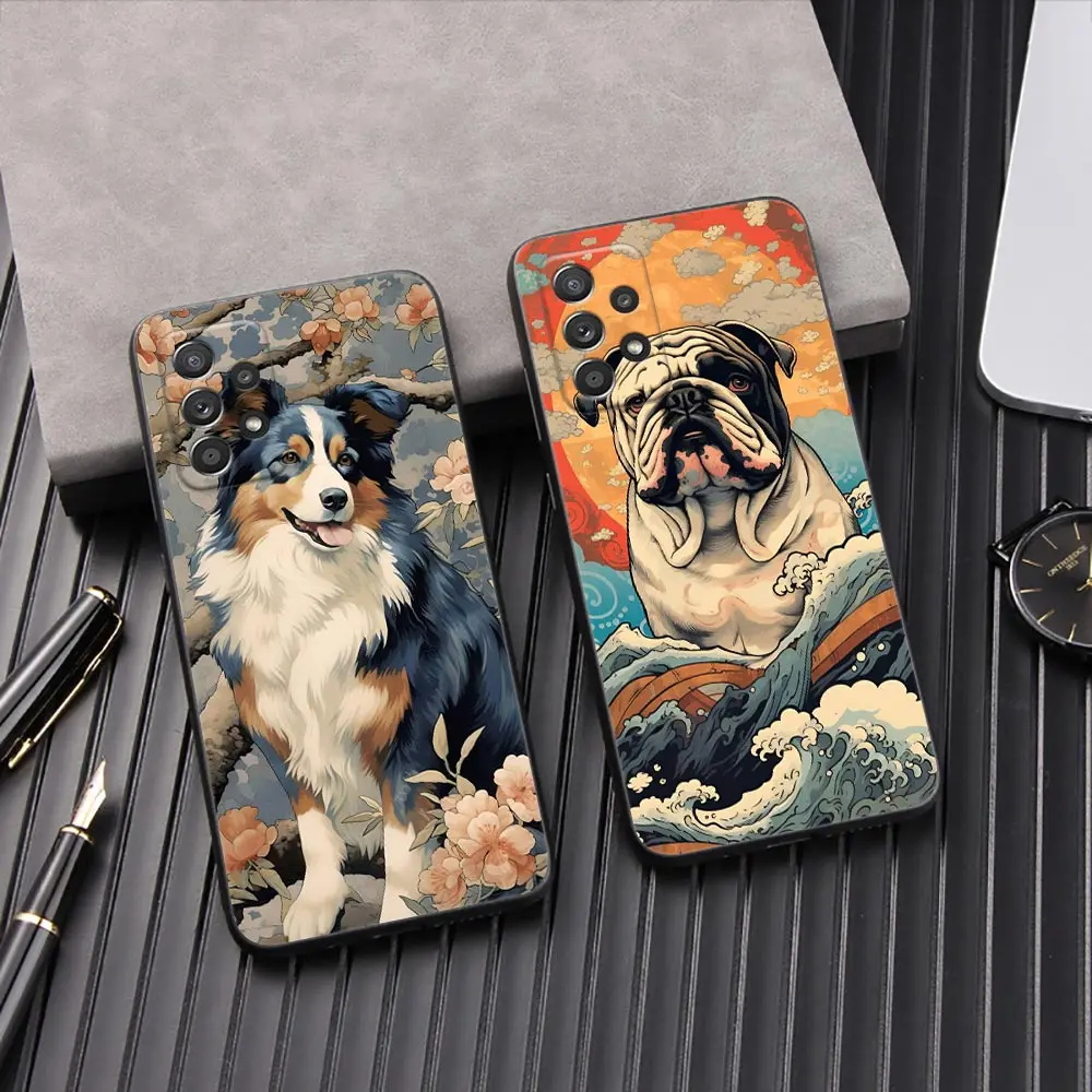 Dog Shepherd Bulldog Ukiyo-E Style Cover Galaxy A55 5G Case For Samsung A35 A34 A53 A54 A52 A51 A71 A73 A72 A42 A31 A32 A33 Case