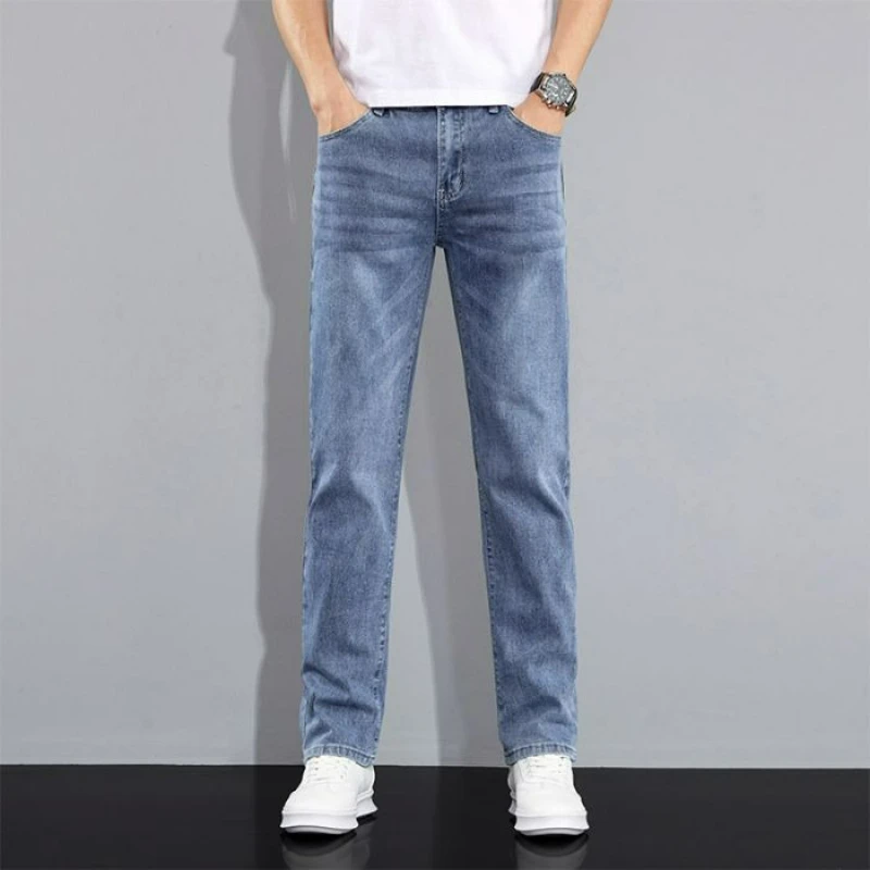 アメリカの男性のハイストリートダメージ加工ストレッチスキニージーンズパンツ秋冬ヴィンテージロングジーンズ因果多用途男性ズボン