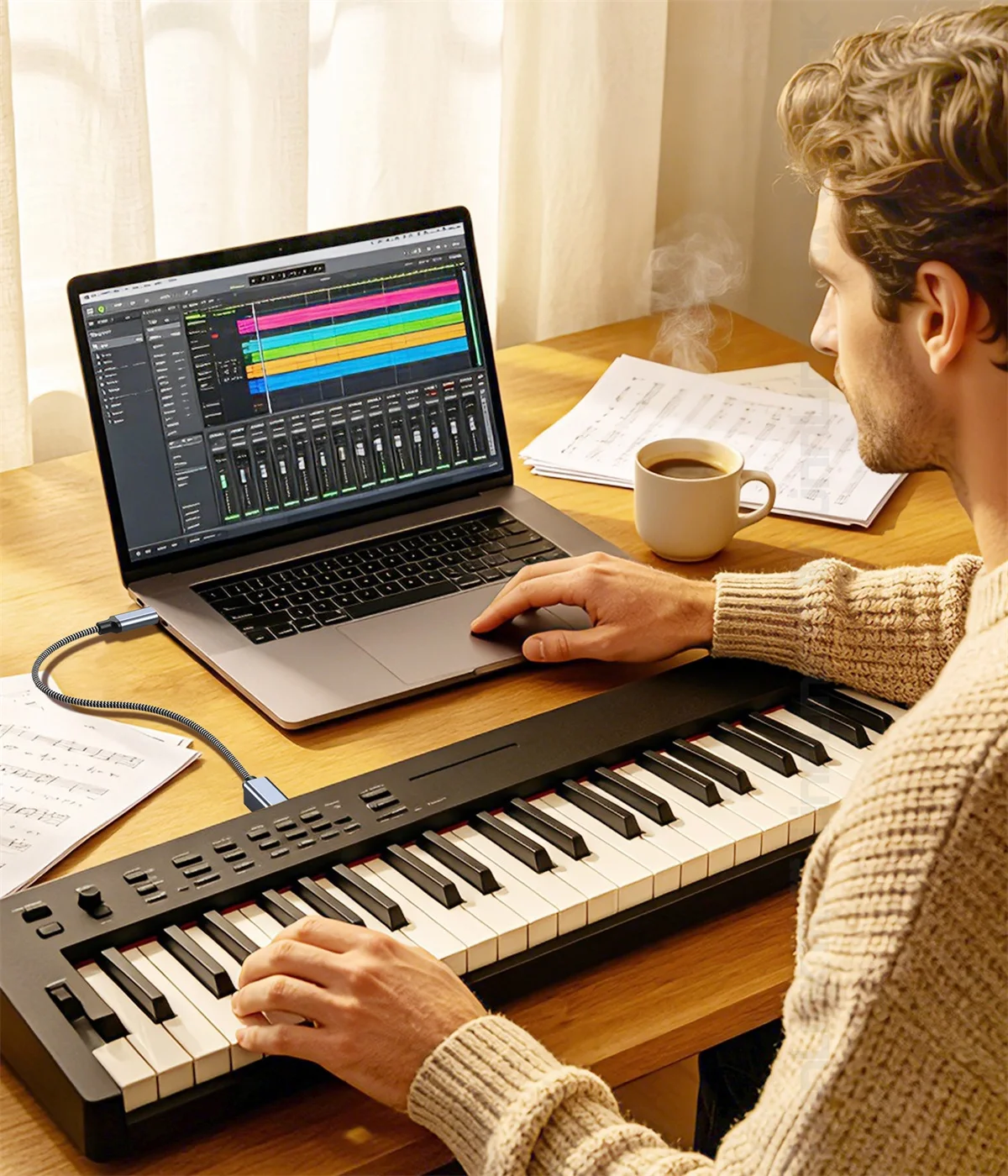 Unnlink USB-C zu USB-B Audiokabel für MIDI-Controller Keyboard Elektronisches Klavier Synthesizer Soundkarte DAC DJ-Mixer Controller – Detail 7