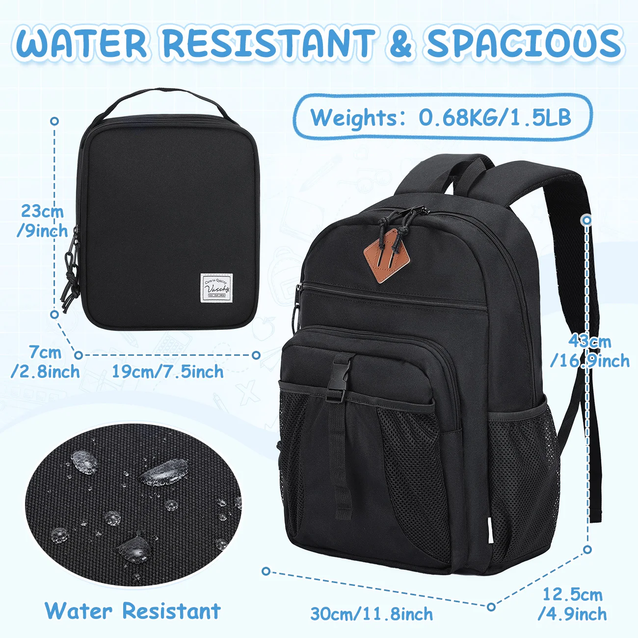 Kids Backpack Lunch Bag Set, Boys 2-1 School Bookbag Insulated Lunch Box for Toddlers,Preschool,Daycare,Kindergarten,Elementary
