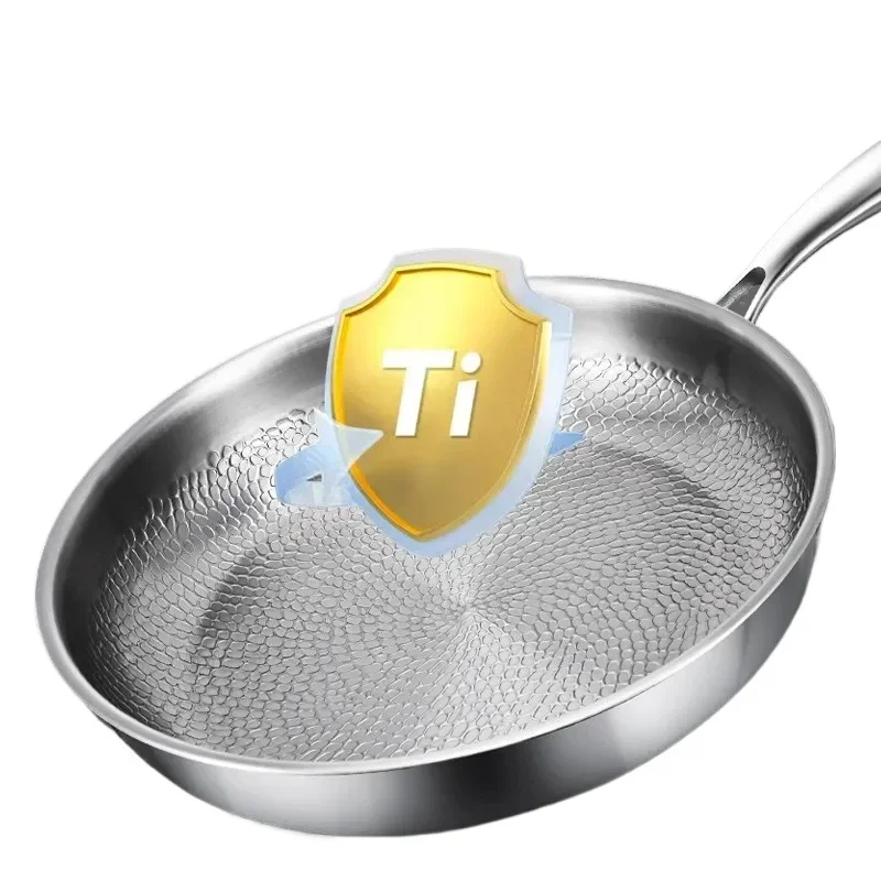 German Pure Titanium Pan, Uncoated and Non Stick, High-end Hammer Style Thickened Steak Frying Pan for Home Use