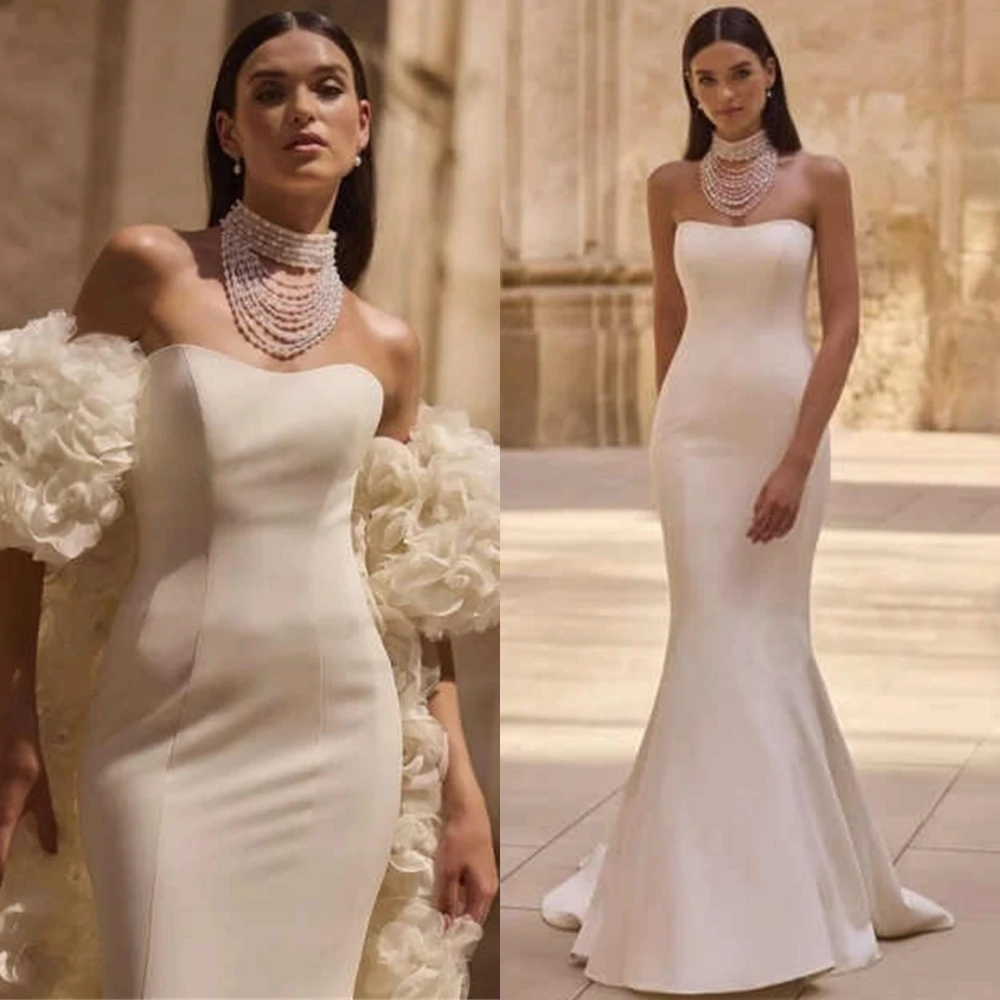 Customized White Mermaid Floor Length Evening Dress and Strapless Exquisite Celebrity Gowns Chapel Train Special Occasion Gowns