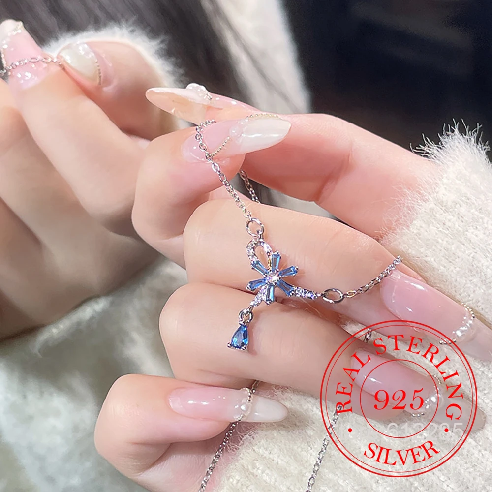 

Стерлингового Серебра 925, циркон, кристалл, снежинка, бант, цепочки, ожерелье для женщин, цепочка на ключицы, ювелирное изделие на день рождения, подарок