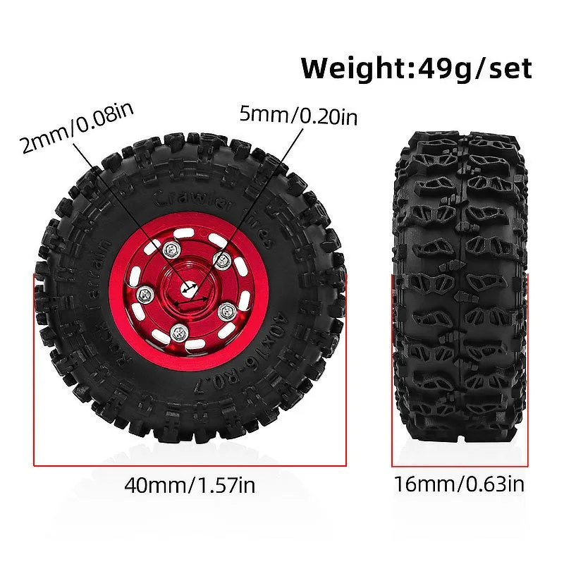 

4PCS 40mm 0.7 Inch Metal Beadlock Wheels and Tires Set For 1/30 RC Crawler Car SCX30 Ascent-32 Upgrade Parts Accessories