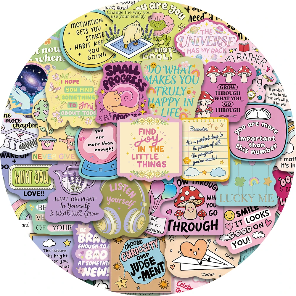 50PCS cute motivational text stickers, suitable for DIY decorating luggage, laptops, guitars, waterproof stickers