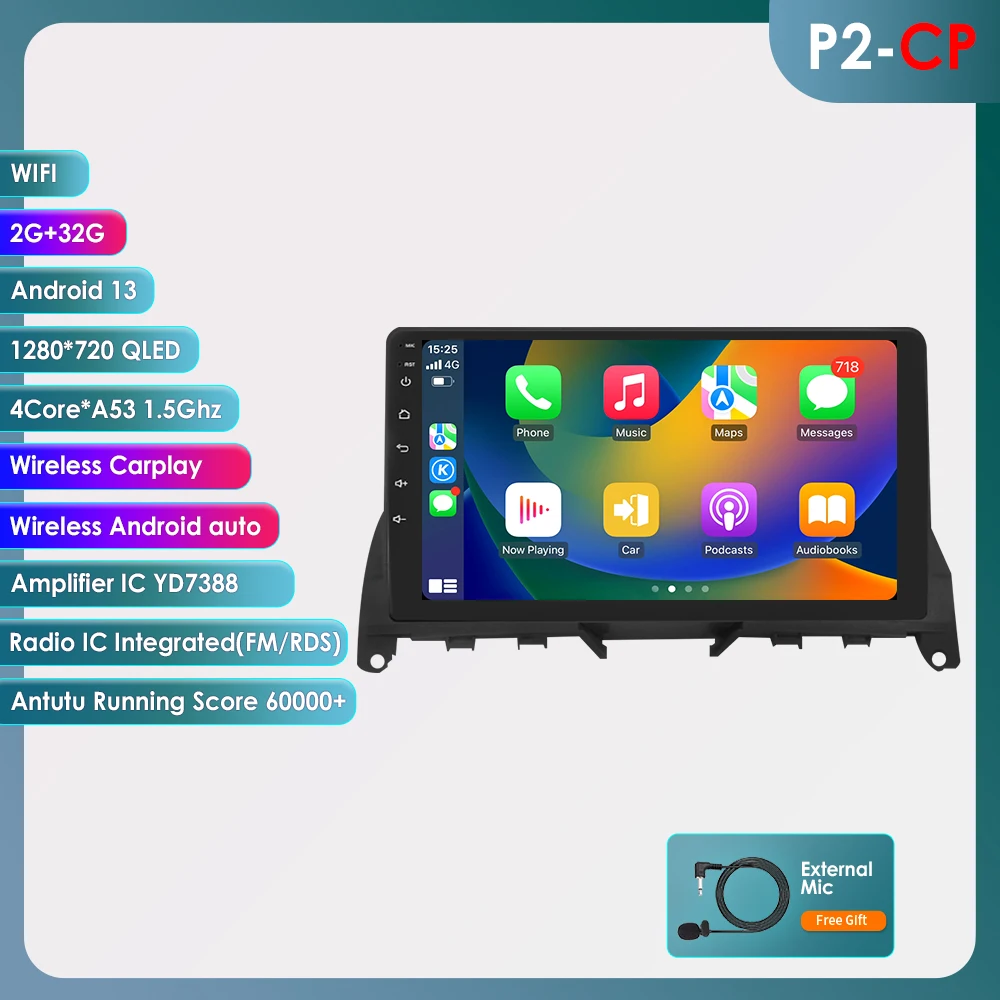 Autoradio Multimedia Video Player für Mercedes Benz C Klasse W204 S204 2007–2010 GPS Carplay Android Auto 4G von Snapdragon 6115