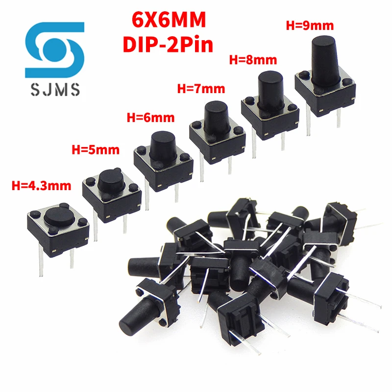 20/50PCS Środkowy 2-pinowy przełącznik 6x6x4.3/5/6/7/8/9mm Dotykowe przełączniki mikrodotykowe 6*6*4.3 6*6*5 6*6*6 6*6*7 6*6*8 6*6*9mm