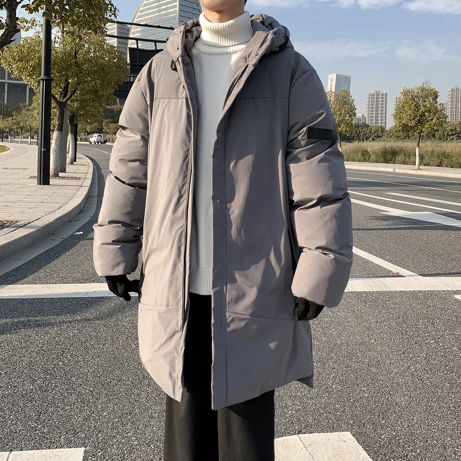 Mens ฤดูหนาวฝ้ายเบาะยาว Thicken Parkas Warm สีทึบขนาดใหญ่ขนาดแจ็คเก็ต Outwear